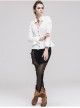 High Collar Chest Hollow Pendant Long Sleeves Button Hem Frilly White Punk Blouse