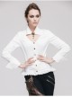 High Collar Chest Hollow Pendant Long Sleeves Button Hem Frilly White Punk Blouse