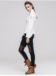 High Collar Chest Hollow Pendant Long Sleeves Button Hem Frilly White Punk Blouse