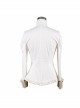 High Collar Chest Hollow Pendant Long Sleeves Button Hem Frilly White Punk Blouse