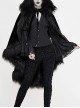 Lace Decorated Gothic Velvet Long Fur Warm Fleece Black Cloak