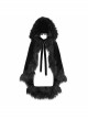 Lace Decorated Gothic Velvet Long Fur Warm Fleece Black Cloak