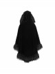 Lace Decorated Gothic Velvet Long Fur Warm Fleece Black Cloak