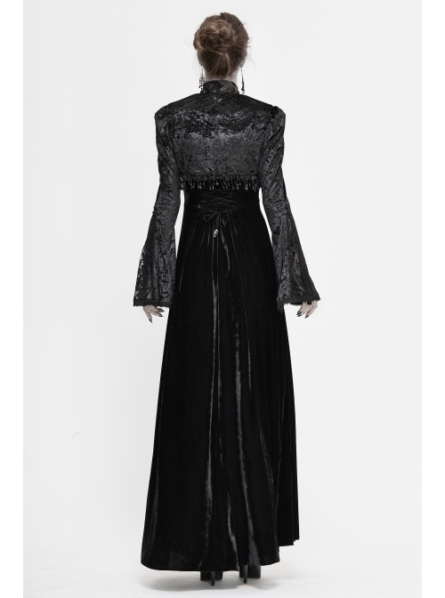 Gothic Bubble Trumpet Sleeve Beaded Tassel Lace Velvet Black Small Shawl