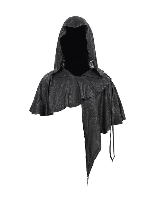 Black Gothic Retro Metal  Pendant Thin Knitted Hooded Small Shawl
