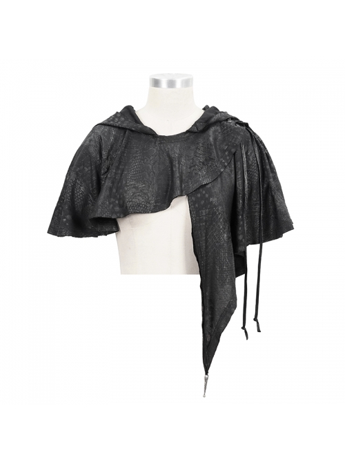 Black Gothic Retro Metal  Pendant Thin Knitted Hooded Small Shawl