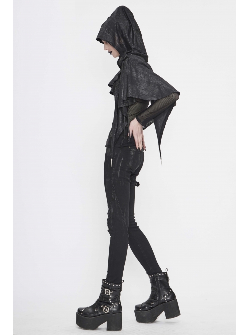 Black Gothic Retro Metal  Pendant Thin Knitted Hooded Small Shawl