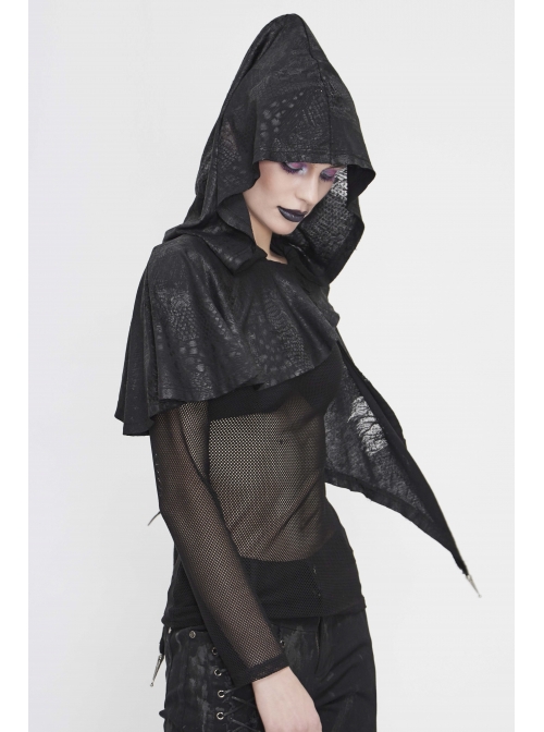Black Gothic Retro Metal  Pendant Thin Knitted Hooded Small Shawl