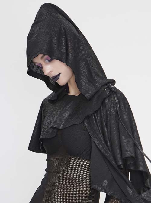 Black Gothic Retro Metal  Pendant Thin Knitted Hooded Small Shawl