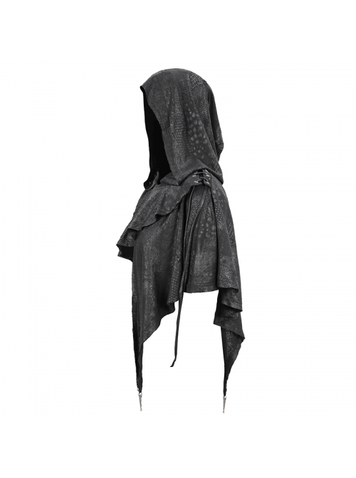 Black Gothic Retro Metal  Pendant Thin Knitted Hooded Small Shawl