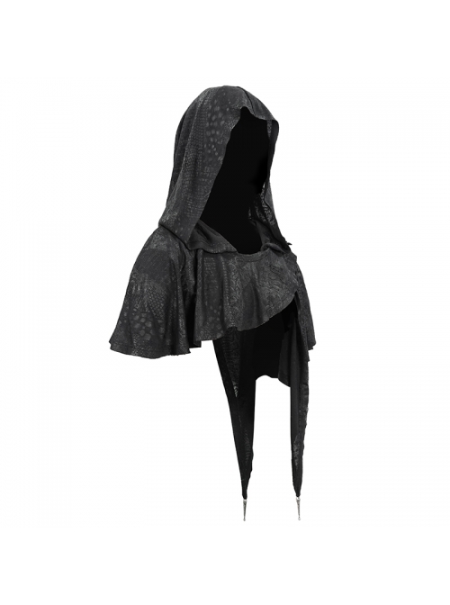 Black Gothic Retro Metal  Pendant Thin Knitted Hooded Small Shawl