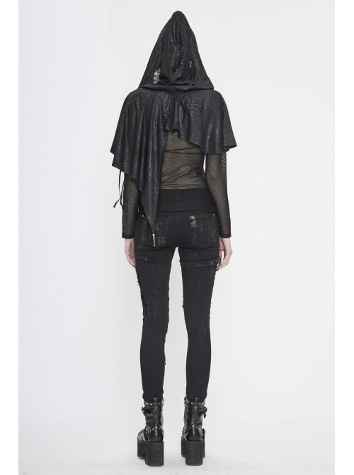 Black Gothic Retro Metal  Pendant Thin Knitted Hooded Small Shawl