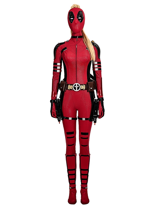 Deadpool & Wolverine Female Deadpool Bodysuit Halloween Cosplay Costume Accessories Shoes And Helmet