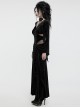 Black Velvet Elastic Embossed Front Sexy V Neck See Through Mesh With Lace Trim Gothic Style Long Sleeve Dress