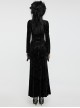 Black Velvet Elastic Embossed Front Sexy V Neck See Through Mesh With Lace Trim Gothic Style Long Sleeve Dress