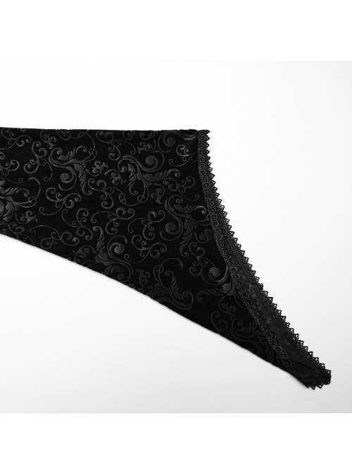 Black Velvet Elastic Embossed Front Sexy V Neck See Through Mesh With Lace Trim Gothic Style Long Sleeve Dress