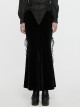 Cool Elastic Soft Black Velvet Front Center Three Dimensional Trim Rose Button With Side Rope Embellishment Gothic Fishtail Skirt