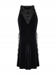 Cool Elastic Soft Black Velvet Front Center Three Dimensional Trim Rose Button With Side Rope Embellishment Gothic Fishtail Skirt