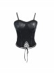 Gothic Burnt-Out Pattern Adjustable  Shoulder Strap Elastic Leather Halter Black Knit Vest