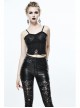 Gothic Burnt-Out Pattern Adjustable  Shoulder Strap Elastic Leather Halter Black Knit Vest
