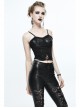 Gothic Burnt-Out Pattern Adjustable  Shoulder Strap Elastic Leather Halter Black Knit Vest