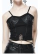 Gothic Burnt-Out Pattern Adjustable  Shoulder Strap Elastic Leather Halter Black Knit Vest