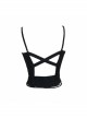 Gothic Burnt-Out Pattern Adjustable  Shoulder Strap Elastic Leather Halter Black Knit Vest