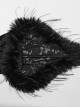 Black Slim Fit Elastic Pattern Flocked Mesh With Flowing Lace Raw Edge V Neck Gothic Style Adjustable Long Sleeve Dress