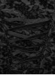 Black Slim Fit Elastic Pattern Flocked Mesh With Flowing Lace Raw Edge V Neck Gothic Style Adjustable Long Sleeve Dress