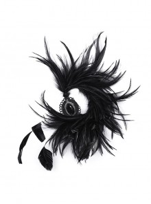 Asymmetrical Black Feathers With Crystal Embellishments Hairpin At The Bottom To Secure The Gothic Devil Feather Headdress