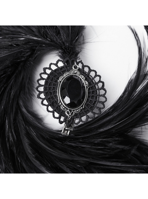 Asymmetrical Black Feathers With Crystal Embellishments Hairpin At The Bottom To Secure The Gothic Devil Feather Headdress