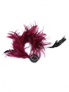 Asymmetrical Red Feathers With Crystal Embellishments Hairpin At The Bottom To Secure The Gothic Devil Feather Headdress