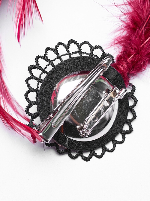 Asymmetrical Red Feathers With Crystal Embellishments Hairpin At The Bottom To Secure The Gothic Devil Feather Headdress