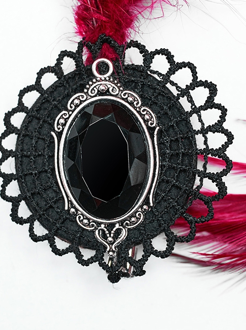 Asymmetrical Red Feathers With Crystal Embellishments Hairpin At The Bottom To Secure The Gothic Devil Feather Headdress