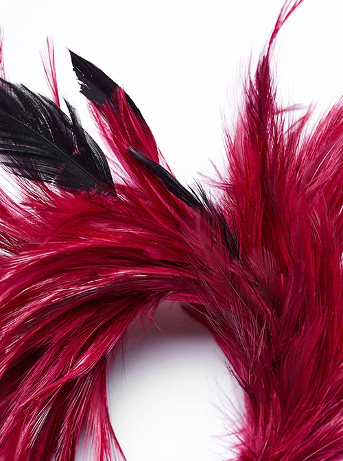 Asymmetrical Red Feathers With Crystal Embellishments Hairpin At The Bottom To Secure The Gothic Devil Feather Headdress