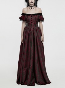 Black And Red Dense Jacquard With Irregular Texture Pattern Front Three Dimensional Button Lapel Design Gothic Style Puff Sleeve Dress