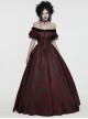 Black And Red Dense Jacquard With Irregular Texture Pattern Front Three Dimensional Button Lapel Design Gothic Style Puff Sleeve Dress