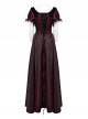 Black And Red Dense Jacquard With Irregular Texture Pattern Front Three Dimensional Button Lapel Design Gothic Style Puff Sleeve Dress