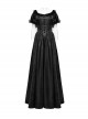 Black Dense Jacquard With Irregular Texture Pattern Front Three Dimensional Button Lapel Design Gothic Style Puff Sleeve Dress