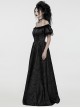 Black Dense Jacquard With Irregular Texture Pattern Front Three Dimensional Button Lapel Design Gothic Style Puff Sleeve Dress