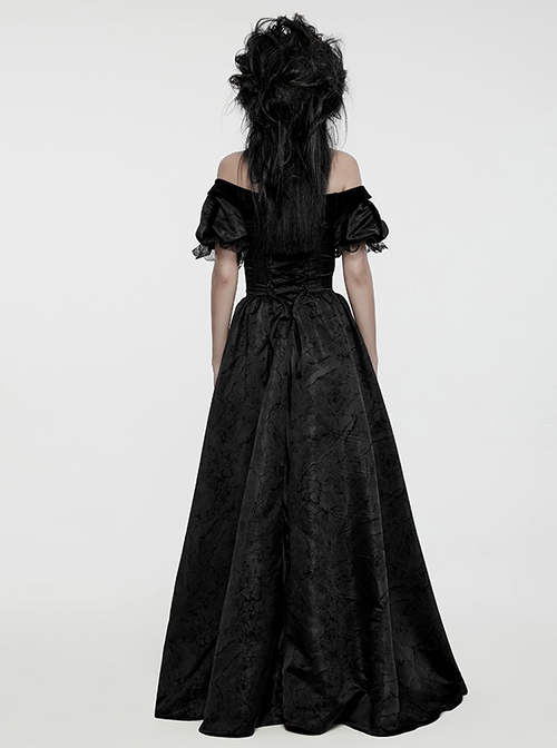 Black Dense Jacquard With Irregular Texture Pattern Front Three Dimensional Button Lapel Design Gothic Style Puff Sleeve Dress
