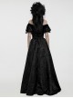 Black Dense Jacquard With Irregular Texture Pattern Front Three Dimensional Button Lapel Design Gothic Style Puff Sleeve Dress