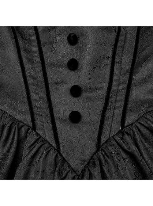 Black Dense Jacquard With Irregular Texture Pattern Front Three Dimensional Button Lapel Design Gothic Style Puff Sleeve Dress