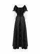 Black Dense Jacquard With Irregular Texture Pattern Front Three Dimensional Button Lapel Design Gothic Style Puff Sleeve Dress