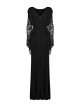Soft And Comfortable Black Stretch Knit Stitching Micro Transparent Lace Lining Deep V Neck Design Gothic Style Long Sleeved Dress