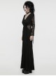 Soft And Comfortable Black Stretch Knit Stitching Micro Transparent Lace Lining Deep V Neck Design Gothic Style Long Sleeved Dress