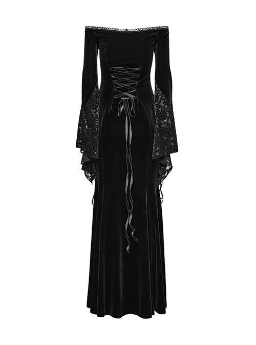 chinese dress ladies Gothic Long Black and Wine Red Lace Medieval Style Dress main image 1