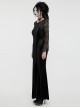 Gorgeous Black Stretch Velvet Splicing Slightly Transparent Flower Net Front Center Three Dimensional Gem Lace Gothic Style Lace Long Sleeved Dress