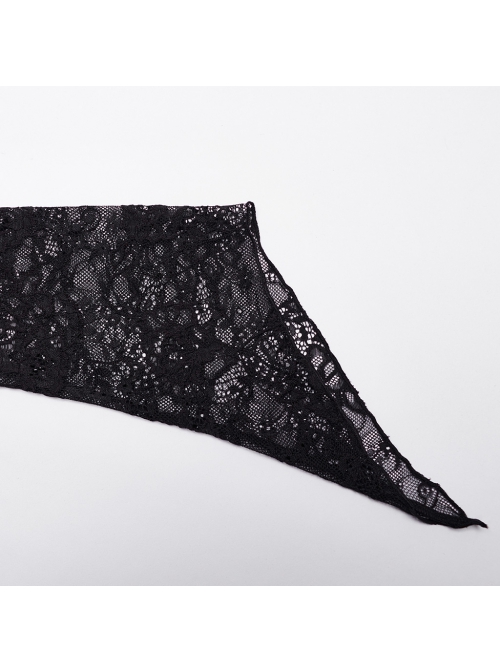 Gorgeous Black Stretch Velvet Splicing Slightly Transparent Flower Net Front Center Three Dimensional Gem Lace Gothic Style Lace Long Sleeved Dress