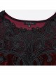 Gorgeous Black Red Stretch Velvet Splicing Slightly Transparent Flower Net Front Center Three Dimensional Gem Lace Gothic Style Lace Long Sleeved Dress